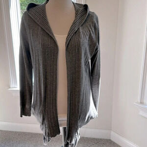 Ya Los Angeles Wool Blend Open Hoody Cardigan, Grey, Size Large, EUC